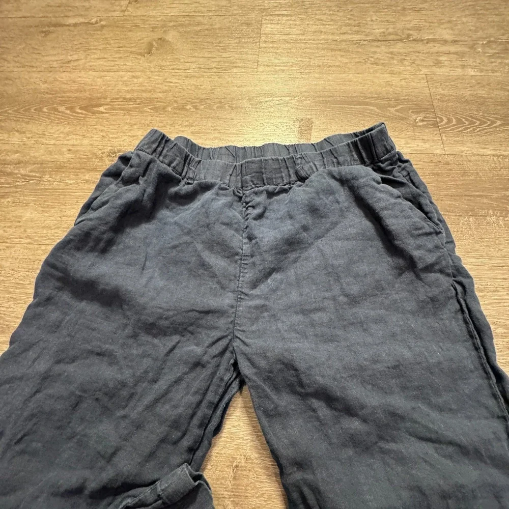 Quince Pants Womens Large Blue 100% Linen Pullon Costal Lounge Comfort 32x25
